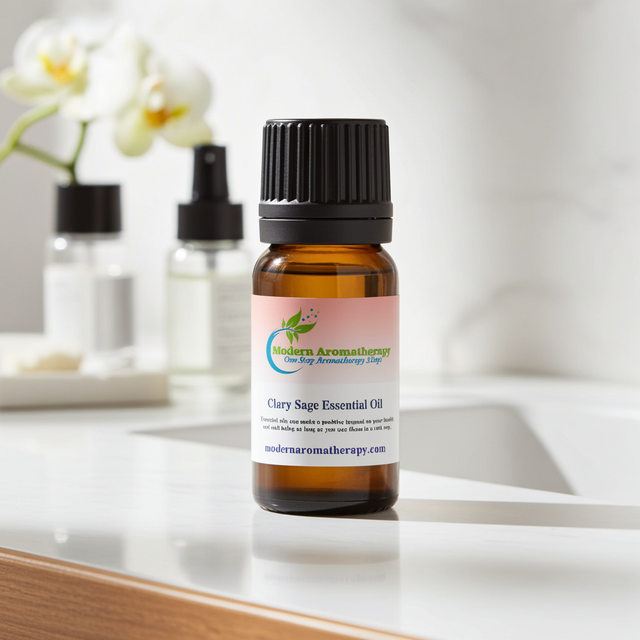 Clary Sage Essential Oil bottle for aromatherapy, diffuser blends, and daily relaxation use.