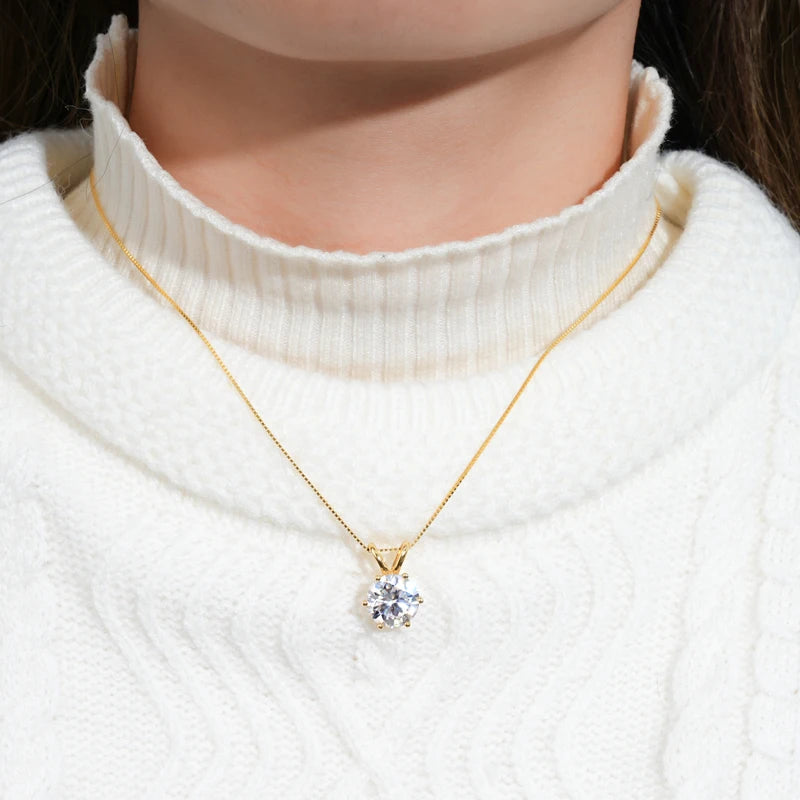 Classic moissanite solitaire pendant in 925 sterling silver for minimal jewelry styling, gift giving, and everyday elegance.
