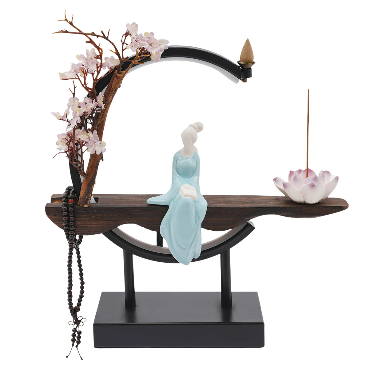 Classical LED backflow incense burner smoke waterfall holder for aromatherapy, yoga practice, and soothing indoor ambiance.