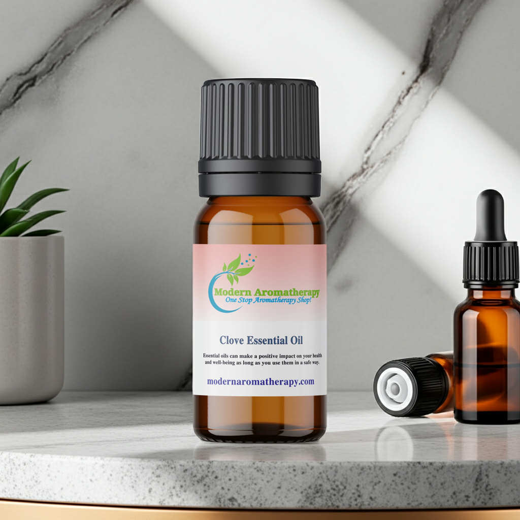 Clove Essential Oil bottle for diffuser use, warm spice scenting, and aromatic home care routines.