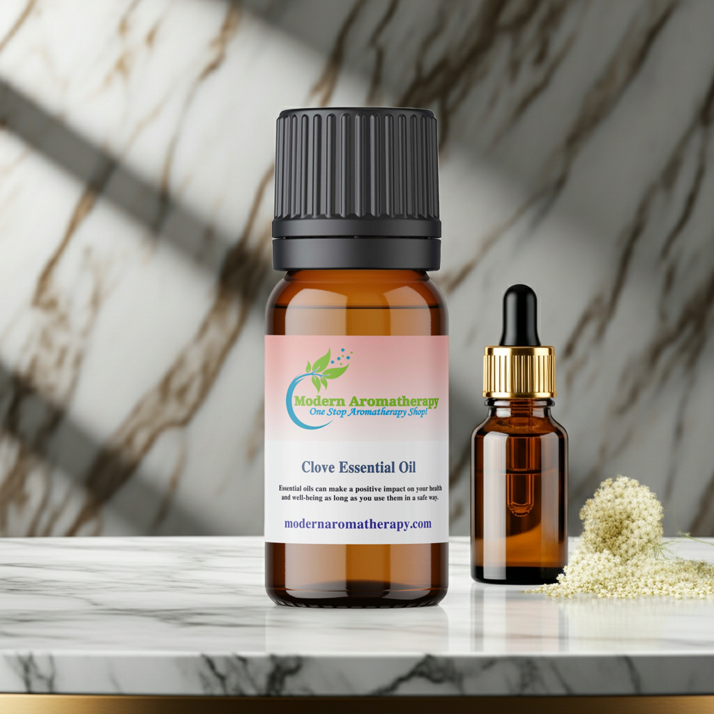 Clove Essential Oil bottle for aromatherapy sessions, diffuser use, and warming spicy seasonal scent blends.