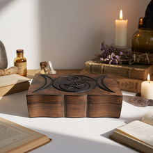 Pentagram Cobra wooden keepsake box for storing crystals, charms, and ritual tools in spiritual practice.