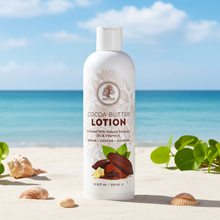 Cocoa Butter Lotion by Madina in bottle form for moisturizing dry skin, smoothing rough areas, and daily body care.