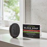 African Black Soap with Cocoa Butter and Vitamin E bar for body cleansing, bathing, and regular skin care use.