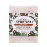 Coconut Exfoliating Scrub Soap with coconut-themed label for daily body exfoliation and cleansing.