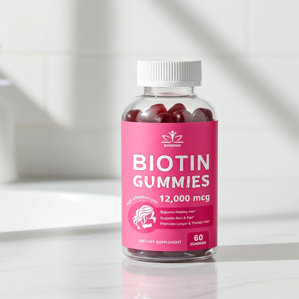 Collagen + Biotin Gummies chewable vitamin gummies for maintaining healthy hair, smooth skin, and strong nails.