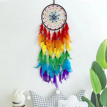 Colorful boho Dream Catcher wind chime handmade for apartment decor, mindful living spaces, and artistic wall hanging display.