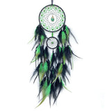 Colorful boho dreamcatcher wall decor with feathers and crystals for bedroom decoration, spiritual use, and cozy interiors.