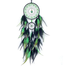 Colorful boho dreamcatcher wall decor with feathers and crystals for bedroom decoration, spiritual use, and cozy interiors.