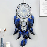 Colorful feather luminous dream catcher hanging ornament for bedroom decor, sleep space styling, and spiritual-inspired decoration.