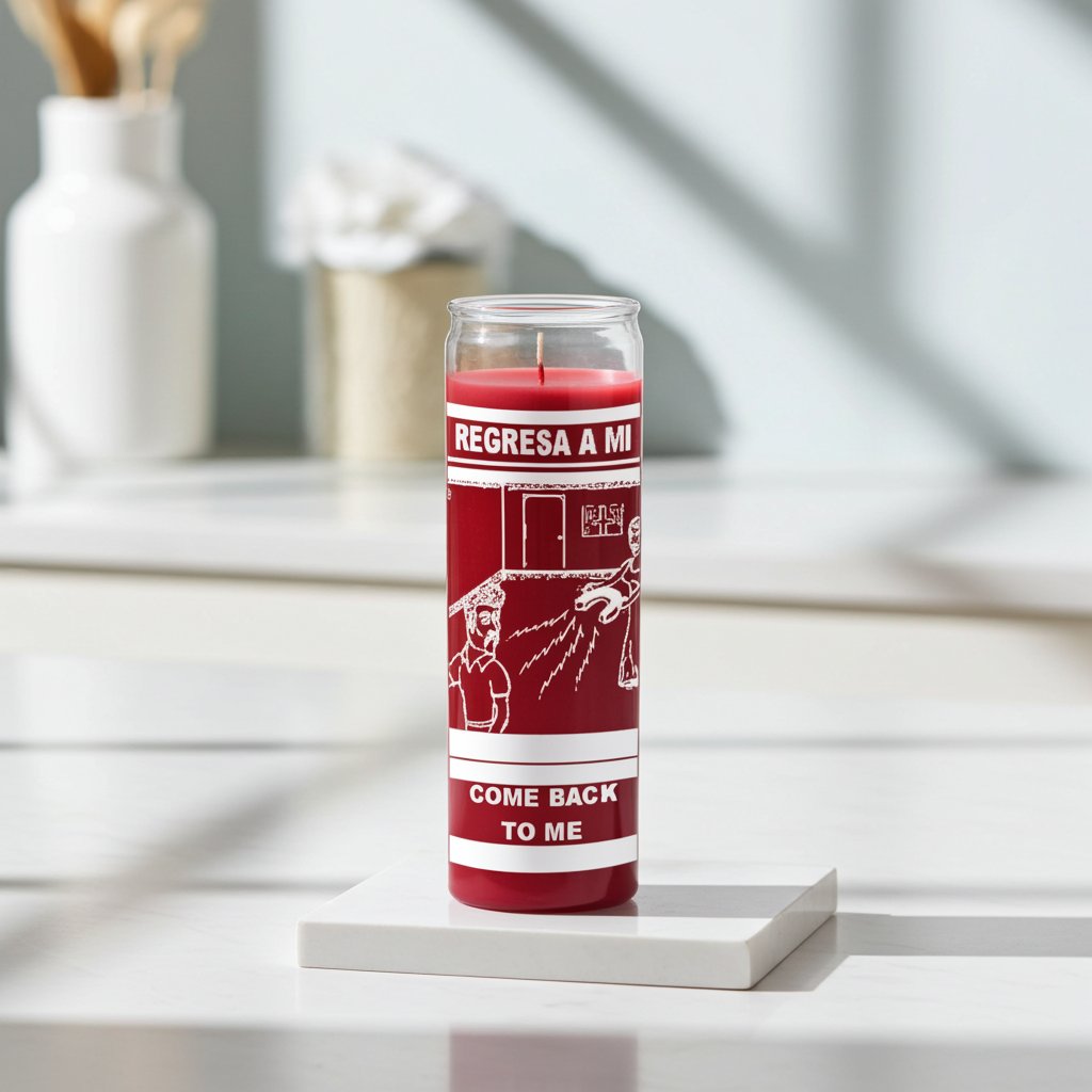Come Back to Me red glass jar candle for relationship healing, love attraction, and devotional ritual use.