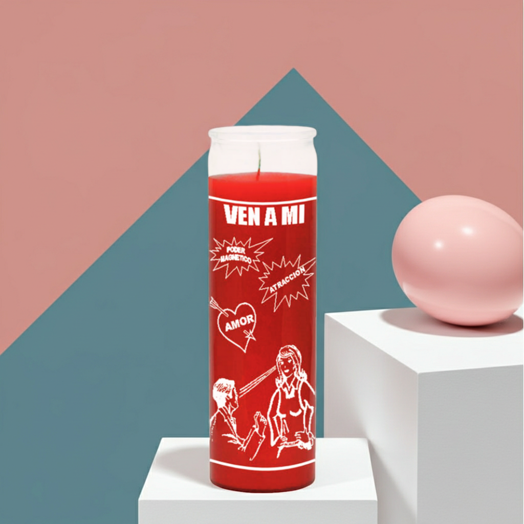 COME TO ME red 7 day glass candle for love drawing rituals, spiritual focus, and relationship intention practice.