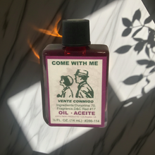Come With Me Wish Oil bottle of dressing oil for candle anointing, prayer work, and ritual application.