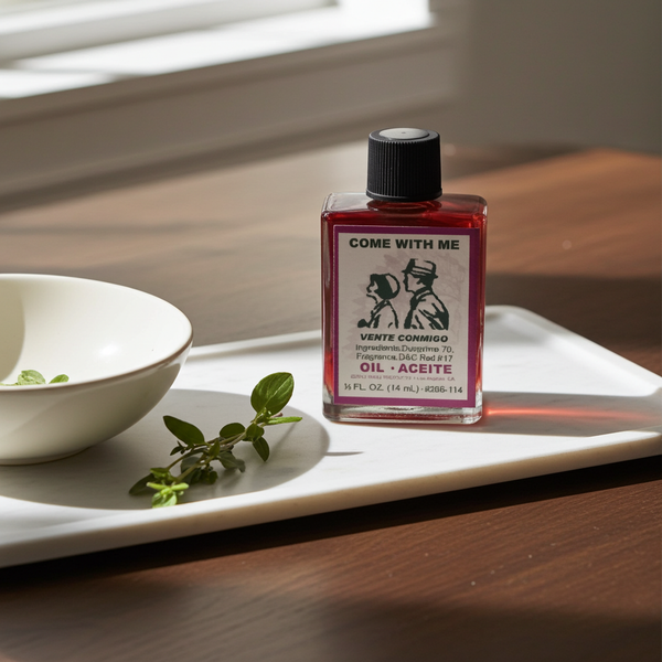 Come With Me Wish Oil bottle of spiritual oil for attraction work, intention setting, and ritual use.