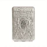 Compact retro hand-engraved metal cigarette case for portable cigarette storage and everyday organization.