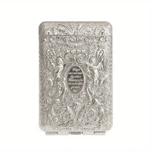 Compact retro hand-engraved metal cigarette case for portable cigarette storage and everyday organization.