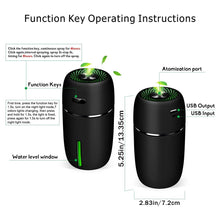 Compact USB humidifier air diffuser with 7 color light for moisturizing indoor air, essential oil diffusion, and decorative mood lighting.