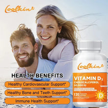 Coolkin Vitamin D3 capsules 50,000 IU bottle for convenient supplement use and vitamin support.