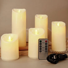 Cordless USB-C rechargeable pillar candle for flameless centerpiece styling, mantel decor, and soft accent lighting.