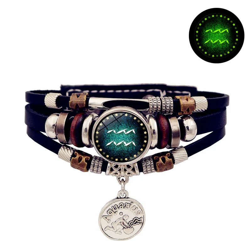 Starry Sky Zodiac Leather Bracelet wrist accessory for celestial fashion, unisex everyday wear, and astrology-themed gifting.