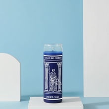 Court Case blue 1 color 7 day candle glass candle for legal support prayers, courtroom petitions, and spiritual case work.