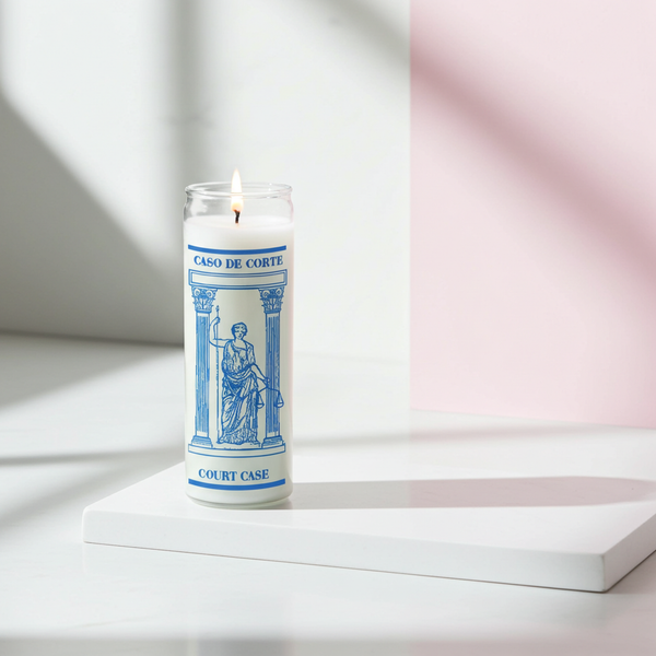 Court Case white 1 color 7 day candle glass jar candle for legal prayers, courtroom support, and spiritual petition work.