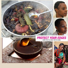 Crazy Growth Oil with Chebe Powder — herbs and woman in traditional attire with protect your edges message.