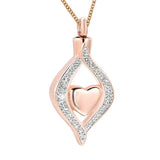 Crystal Teardrop Heart Urn Pendant cremation pendant for memorial keepsake wear and ash storage.