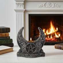 Crescent Moon Pentacle candle holder for supporting candle burning during meditation, altar work, and ceremonial use.