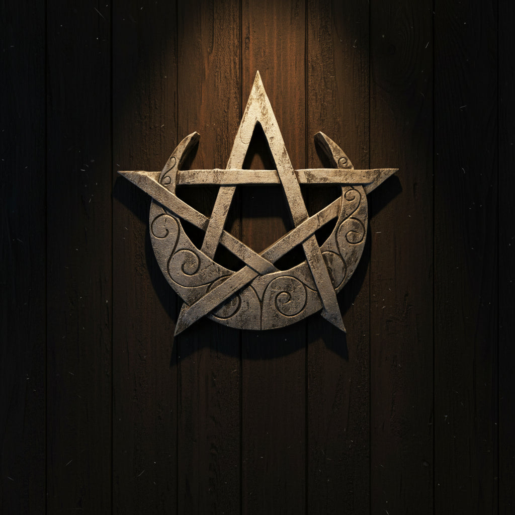 Crescent moon and pentacle wall plaque
