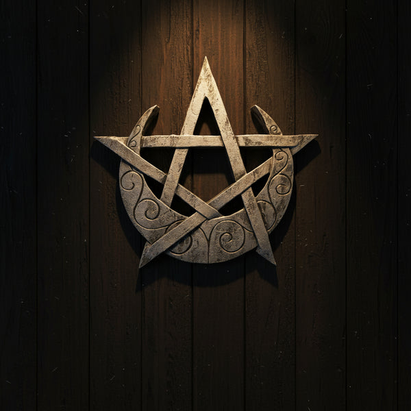 Crescent moon and pentacle wall plaque