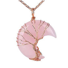 Tree of Life Crescent Moon Crystal Necklace symbolic pendant necklace for mindful styling, spiritual expression, and gift occasions.