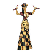Cretan Snake Goddess statue, close-up detail of the face and headdress