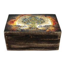Crow Tree of Life wooden trinket box in 4" x 6" size for holding rings, charms, and small treasured items.