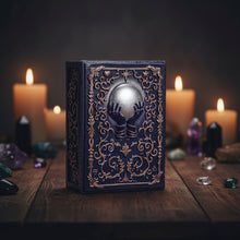 Crystal Ball Tarot storage box, open showing interior