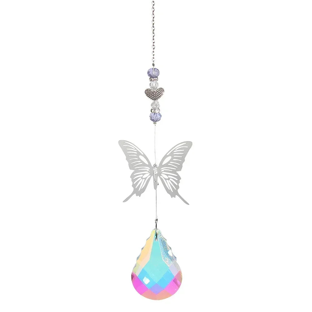 Crystal Butterfly hanging sun catcher chime for decorating windows, balconies, and garden spaces with shimmering light.