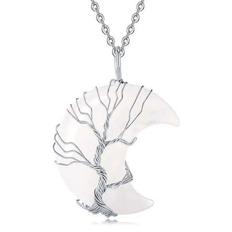 Tree of Life Crescent Moon Crystal Necklace jewelry pendant for boho chic fashion, crystal accessory use, and meaningful wear.