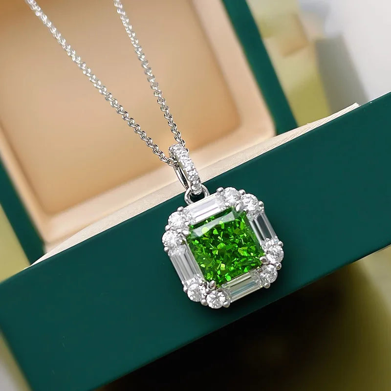 Crystal CZ geometric charm necklace with fine chain for occasion dressing, polished looks, and fashionable jewelry wear.