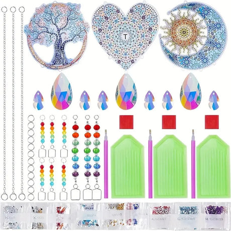 Crystal diamond painting wind chimes double-sided acrylic hanging decor for DIY craft display, window decoration, and outdoor accent use.