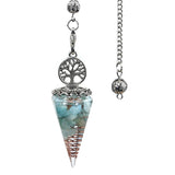 Crystal hexagon pendulum Tree of Life jewelry necklace for divination practice, energy alignment, and boho everyday styling.