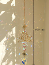 Golden Lotus Crystal Suncatcher hanging decor for home window display, natural light reflection, and serene room decoration.