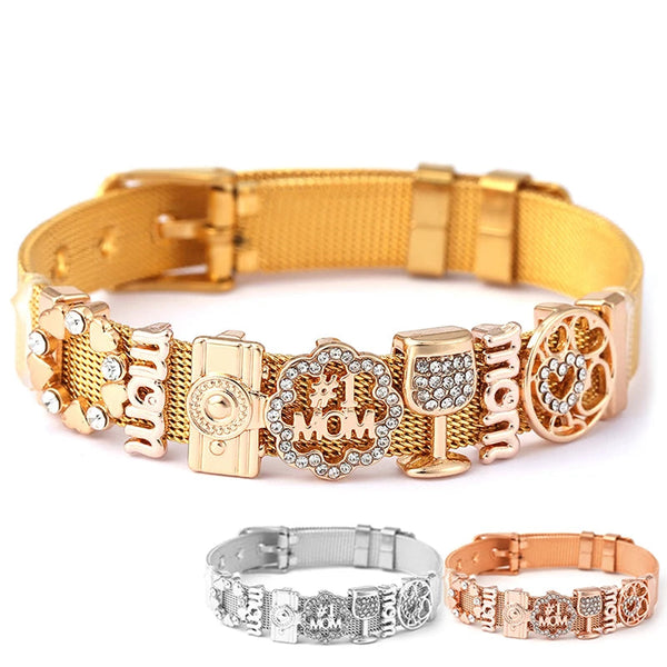 Crystal Mom Camera Love charm bracelet for gift giving, everyday wear, and meaningful family jewelry styling.