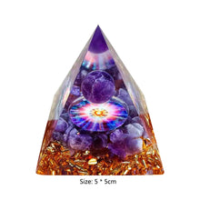 Crystal Orgone Pyramid with Amethyst & Peridot for meditation, energy healing, and home décor.