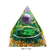 Crystal Orgone Pyramid with Amethyst & Peridot for meditation, energy healing, and home décor.