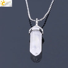 Crystal point charm necklace with hexagonal bullet pendant for personal style, crystal accessory wear, and daily use.