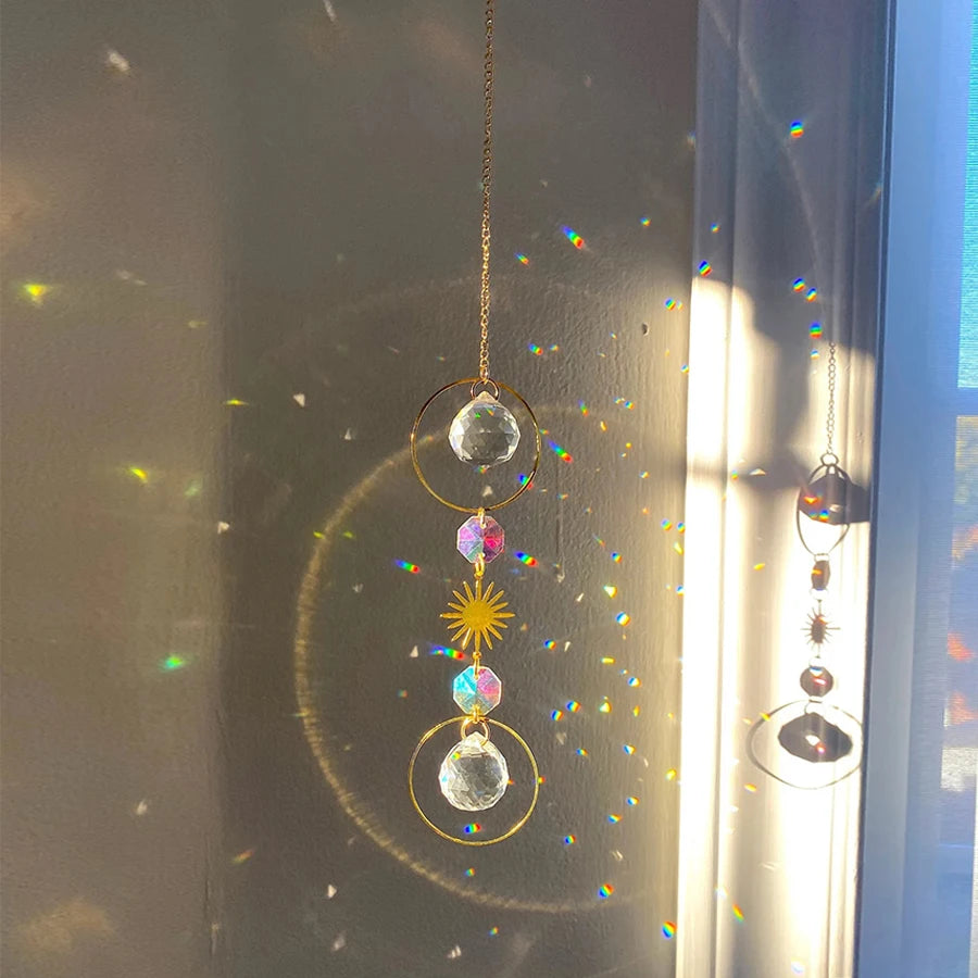 Crystal Sun Catcher Prism Rainbow Maker crystal decor piece for hanging in sunlight and producing rainbow accents.