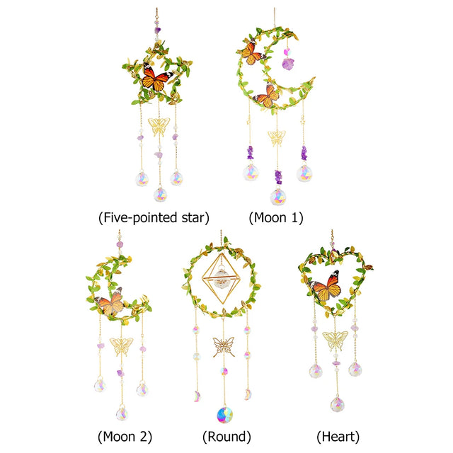 Crystal Prism Rainbow Maker wind chime with hanging crystal prisms for catching sunlight, creating rainbow reflections, and decorative indoor or outdoor display.