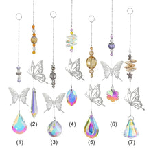 Crystal sun catcher butterfly wind chime decor for window hanging, rainbow light effects, and home decoration.