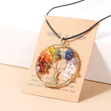 Crystal Tree of Life 7-Chakra pendant necklace for spiritual healing, yoga, and energy-focused use.