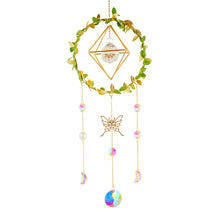 Crystal wind chime with rainbow maker prisms for catching sunlight, producing colorful reflections, and decorative use in windows, balconies, or gardens.